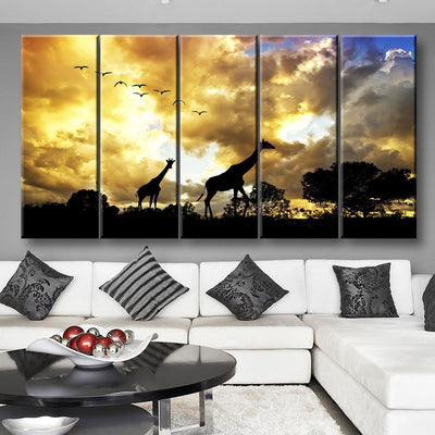 Giraffes Under Cloudy Skies - Amazing Canvas Prints