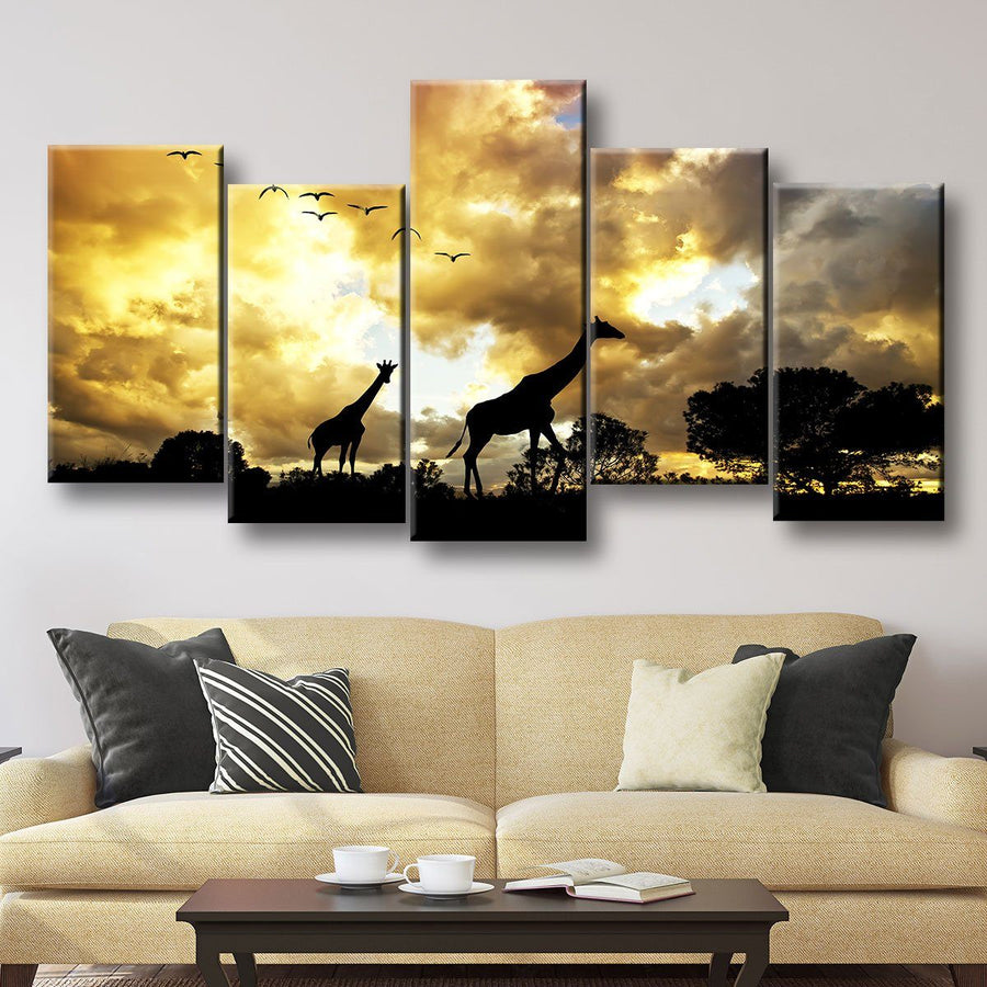 Giraffes Under Cloudy Skies - Amazing Canvas Prints