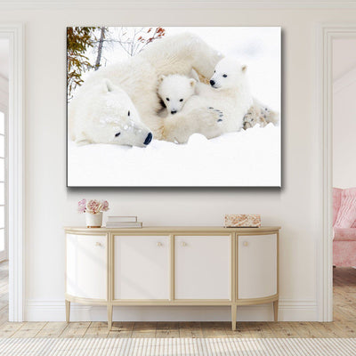 Polar Bear With Cubs - Amazing Canvas Prints