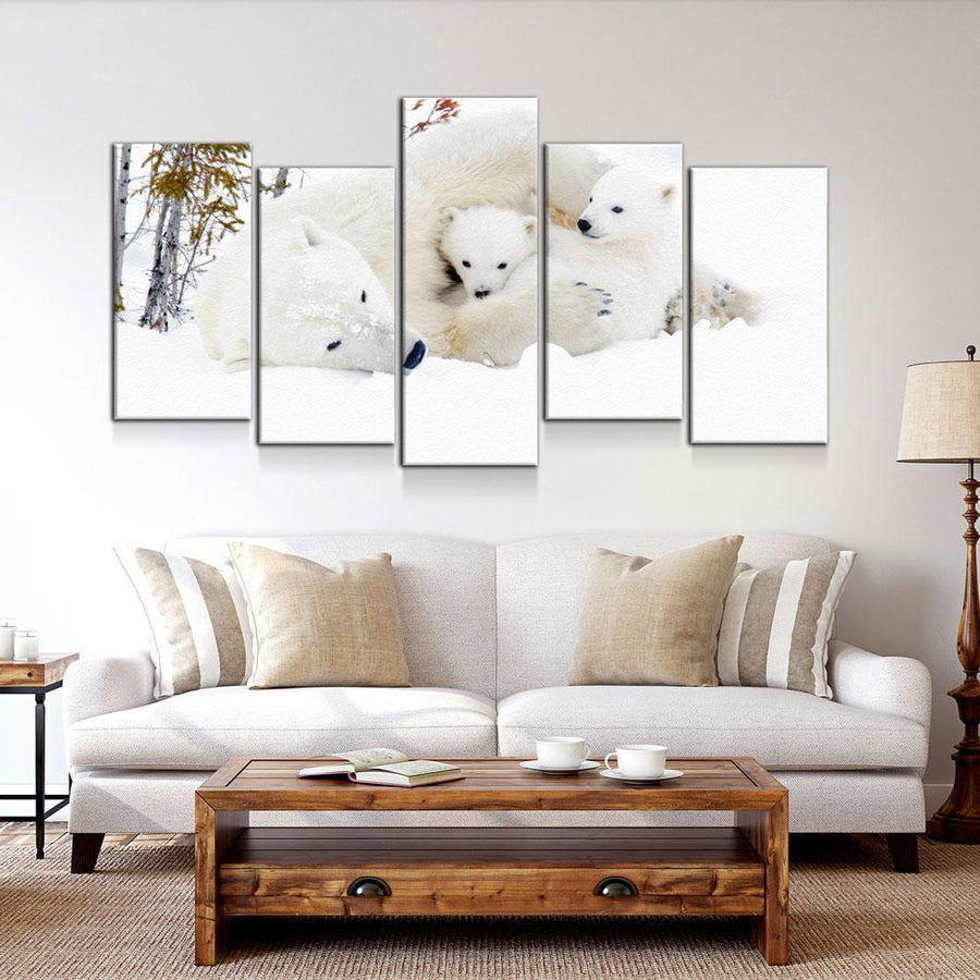 Polar Bear With Cubs - Amazing Canvas Prints