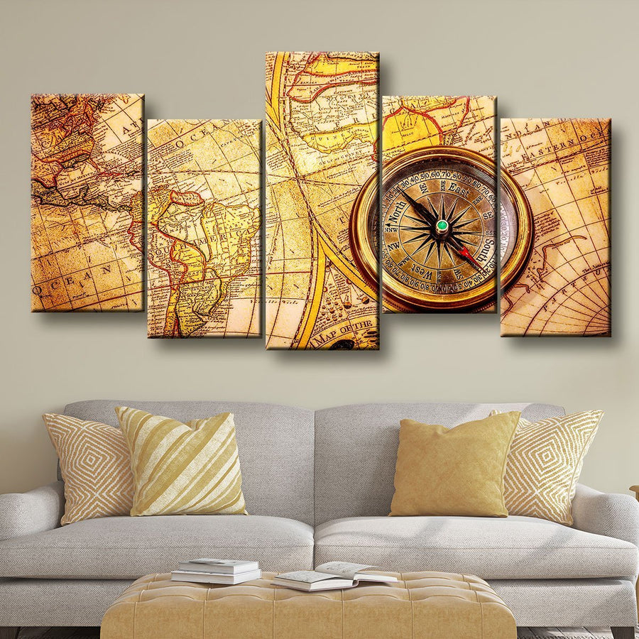 Compass On Old World Map - Amazing Canvas Prints