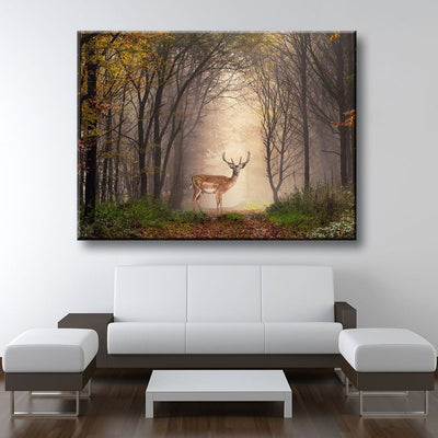 Deer In Misty Forest - Amazing Canvas Prints