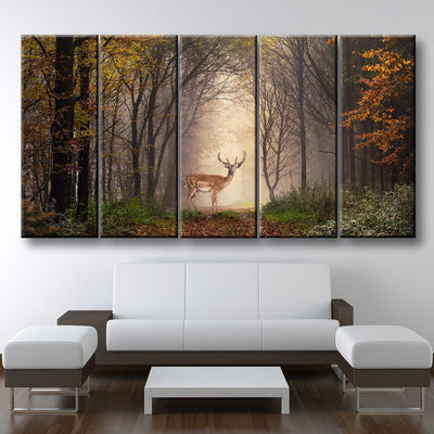 Deer In Misty Forest - Amazing Canvas Prints