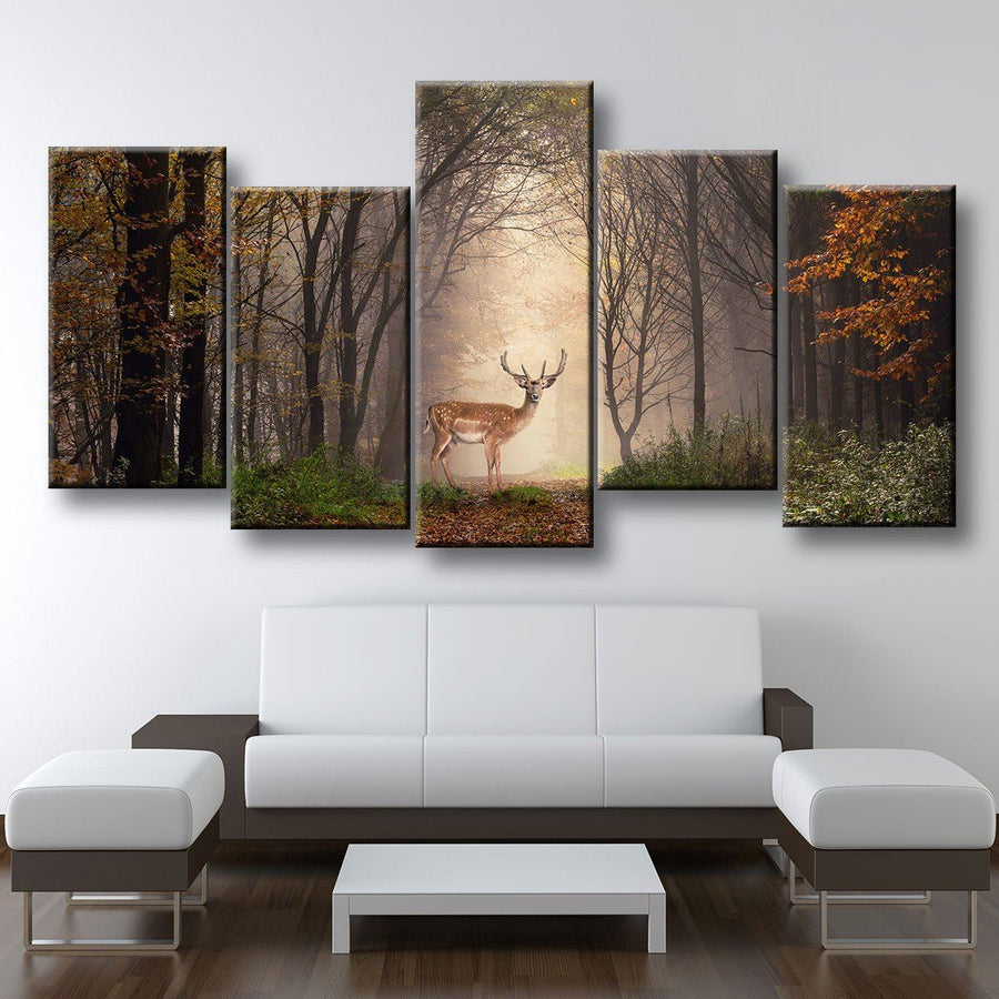 Deer In Misty Forest - Amazing Canvas Prints